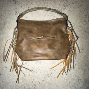 Shomico Boho Fringe Hobo Bag Brown Leather accent Western Festival Shoulder Bag